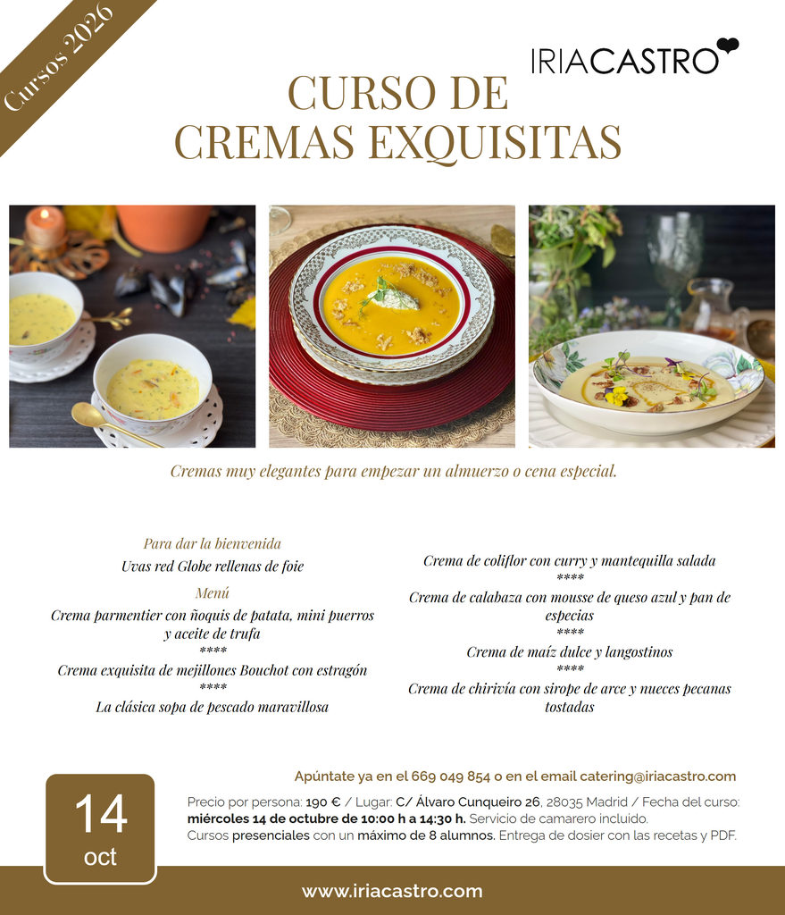 Curso de cremas exquisitas, 14 de octubre Cartel del curso de cremas exquisitas del 14 de octubre de 2026