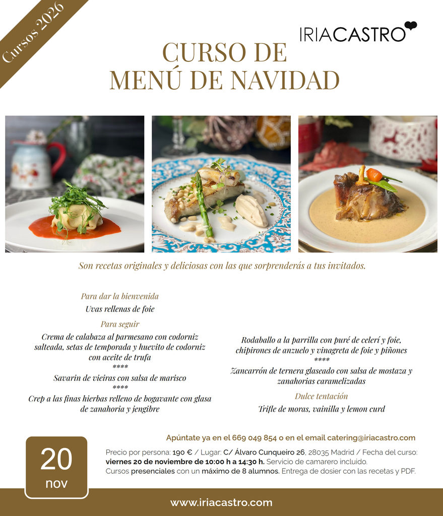 Curso de menú de Navidad, 20 de noviembre Cartel del curso de menú de Navidad del 20 de noviembre de 2026