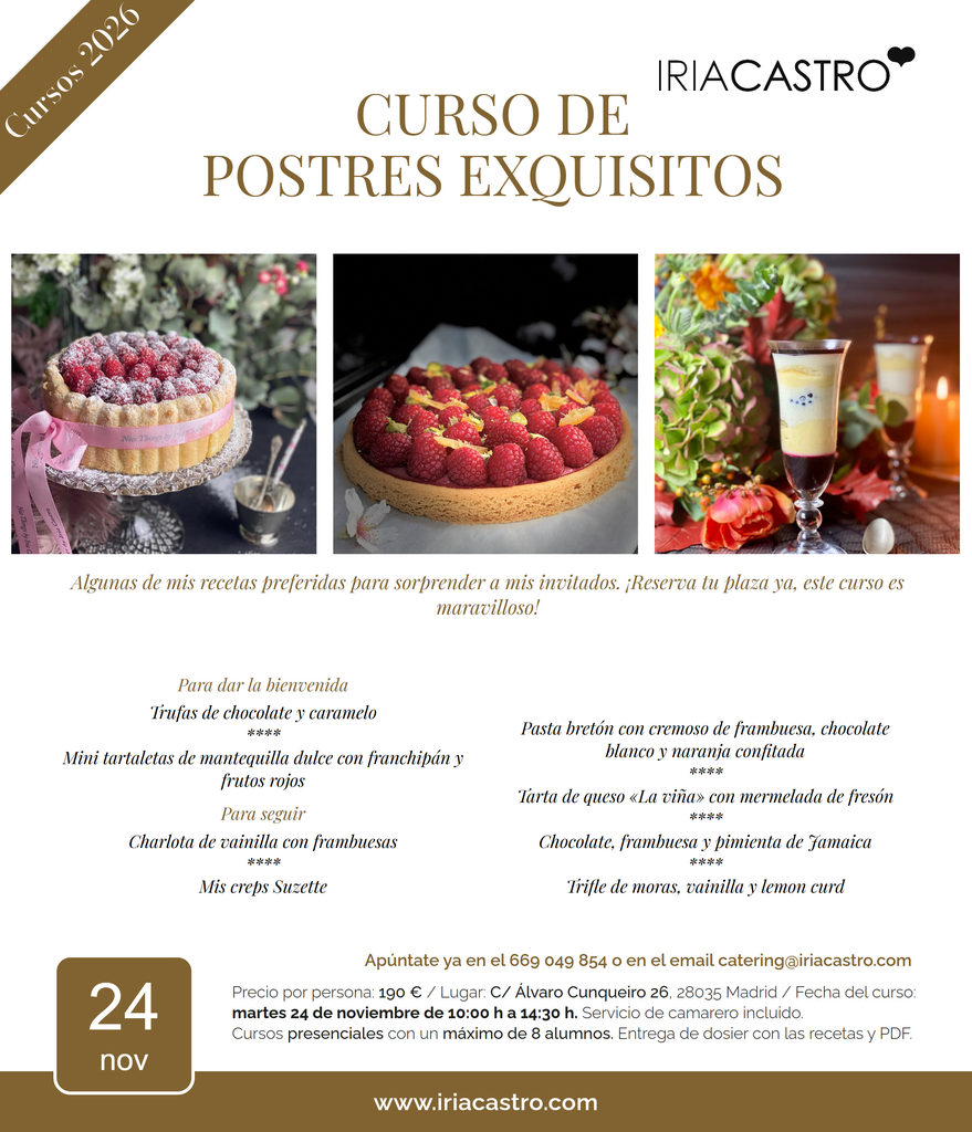 Curso de postres exquisitos, 24 de noviembre Cartel del curso de postres exquisitos del 24 de noviembre de 2026