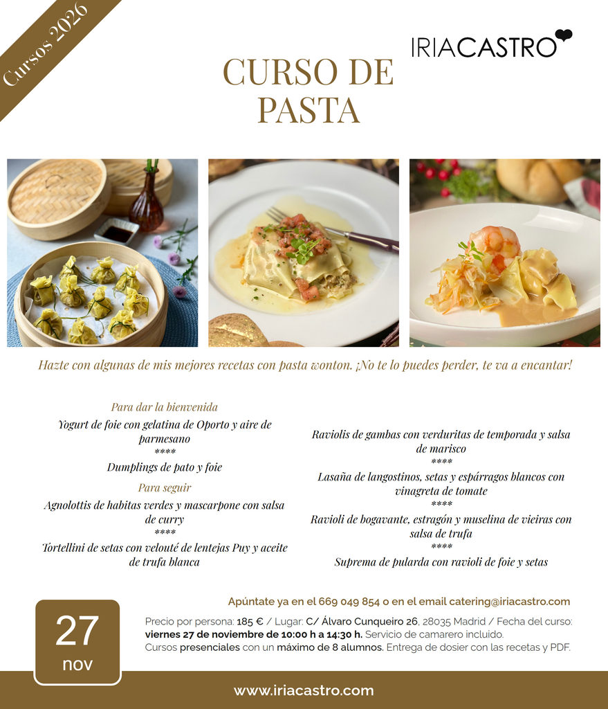 Curso de pasta, 27 de noviembre Cartel del curso de pasta del 27 de noviembre de 2026